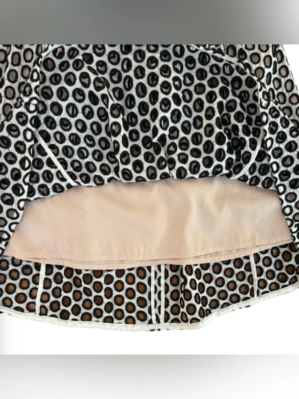 J. Crew blk & wht embr eyelet ruffle waist skrt w blush lining WM 2 luxury